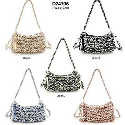 Sac à bandoulière en coton et crochet avec longue poignée et bandoulière amovible pour femme