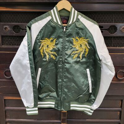 Veste Bombers sukajan rembourré Motif brodé Phoenix Vert
