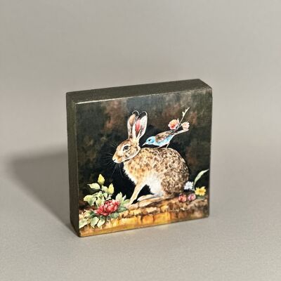 Piccolo quadro in legno "Amici nell'arte" in legno di pino 10,2 x 10,2 x 2,5 cm