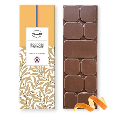 Milk chocolate bar with orange peel - Artisanal chocolate made in France