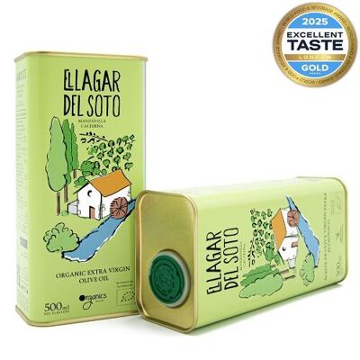 Organic Extra Virgin Olive Oil El Lagar del Soto Can 500 ml – First Cold Extraction – Best Organic Oil of Extremadura 2019.Ecotrama Gold Medal 2021