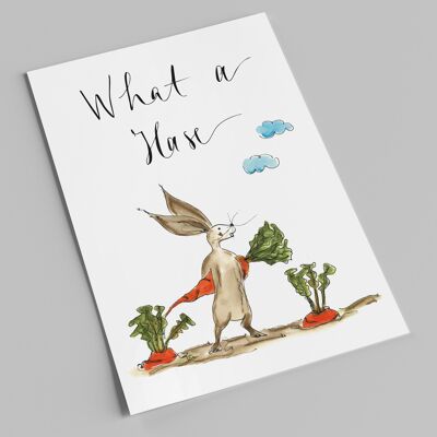 Postcard for Easter | Easter bunny harvests carrots | What a bunny | Easter card in portrait format