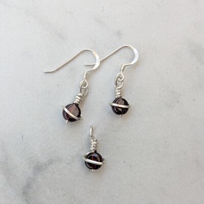 Set di pianeti in granato e argento 925 - Ciondolo e orecchini