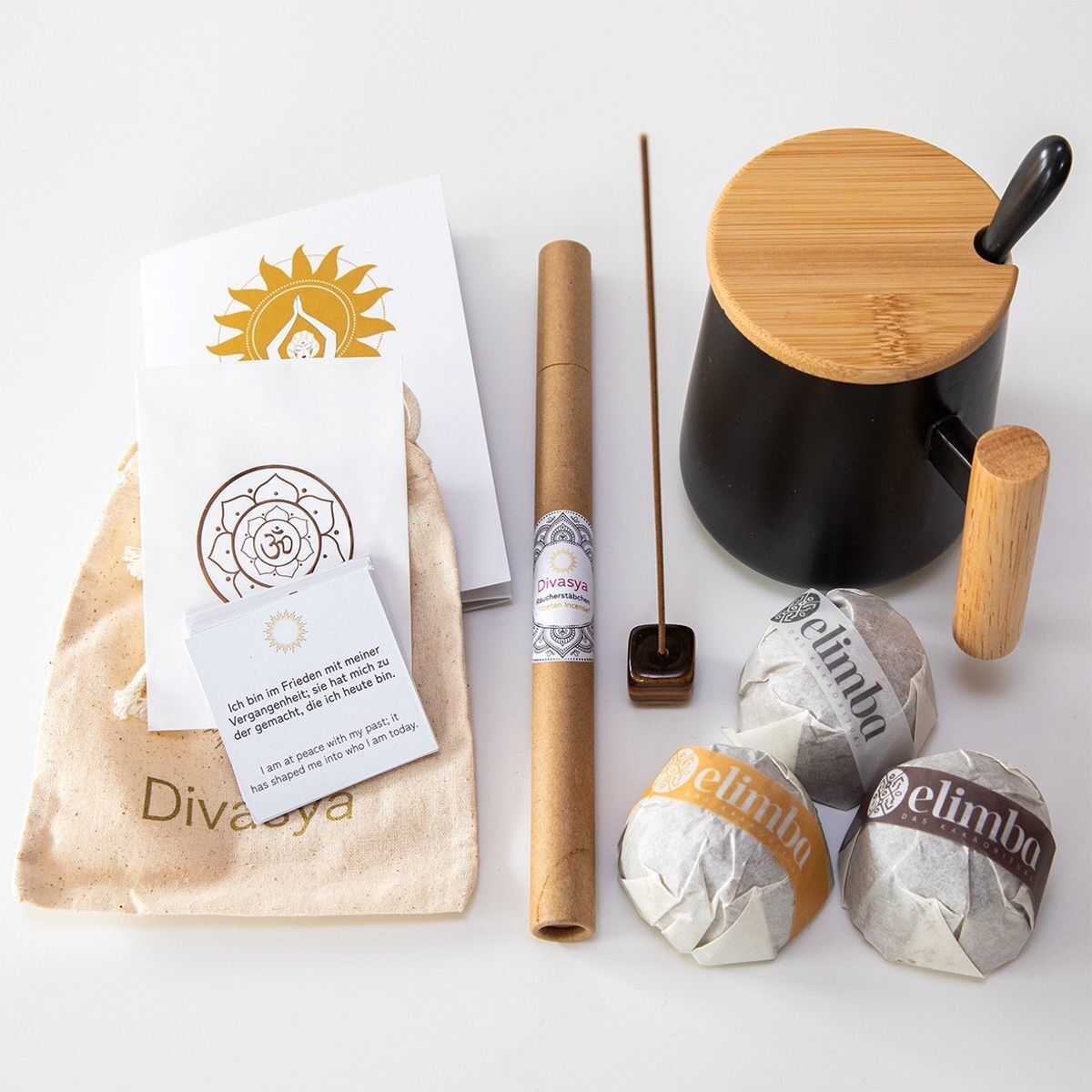 Geschenkset Kakao-Zeremonie | zeremonieller Kakao mit Tasse | Räucherwerk & Affirmationen