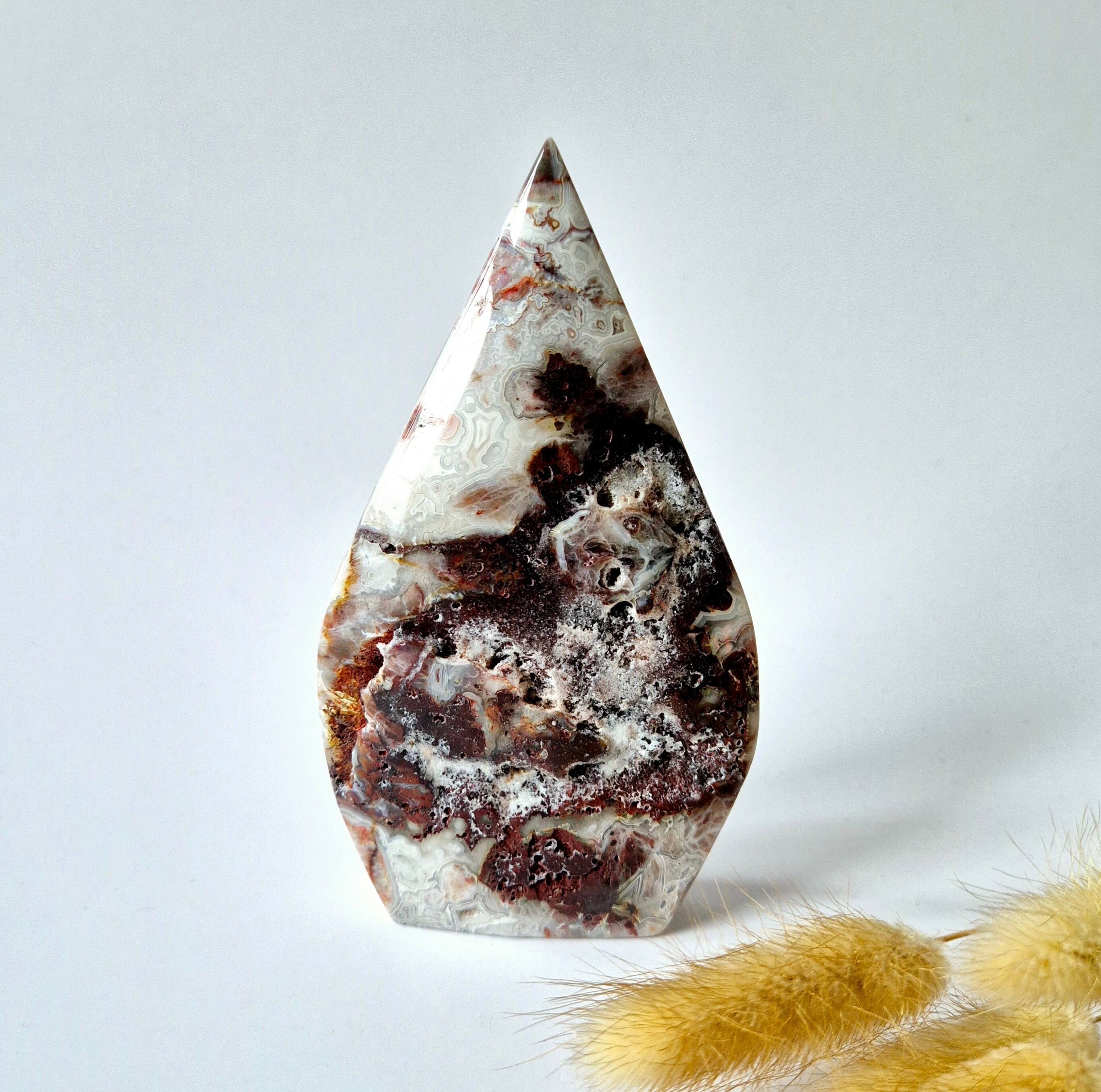 Agata messicana pazza - Cristallo di pietra preziosa a goccia in piedi - #4 270 grammi 12x7 cm