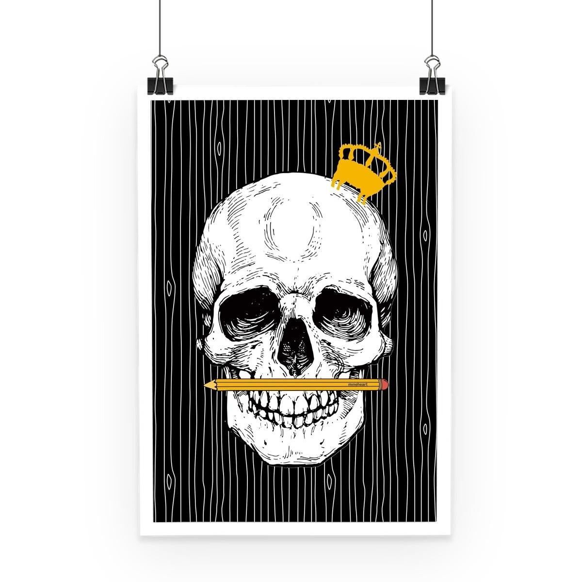 Bleistiftschädel schwarz & orange Poster