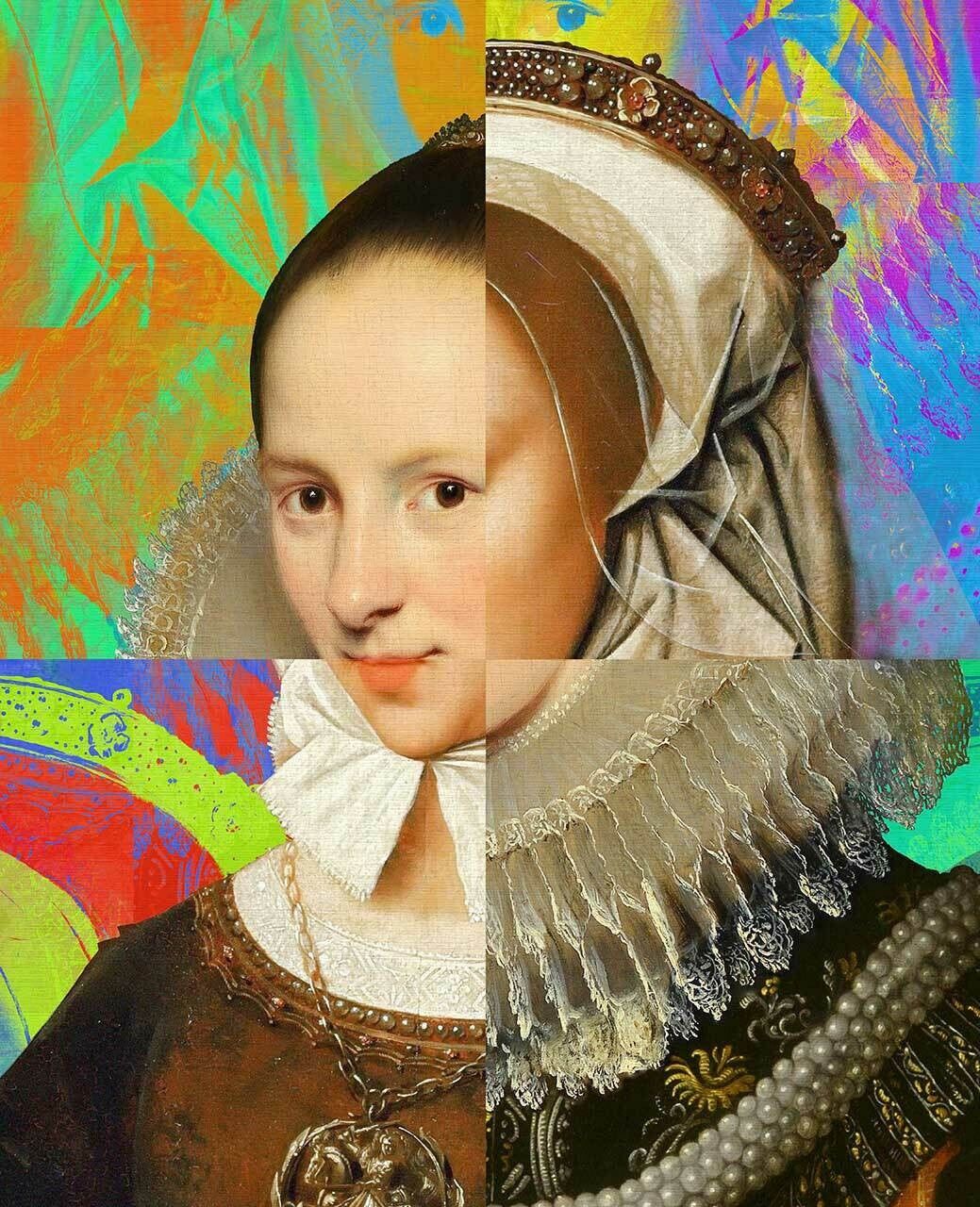 Retrato de una dama desconcertada con un vestido marrón y negro