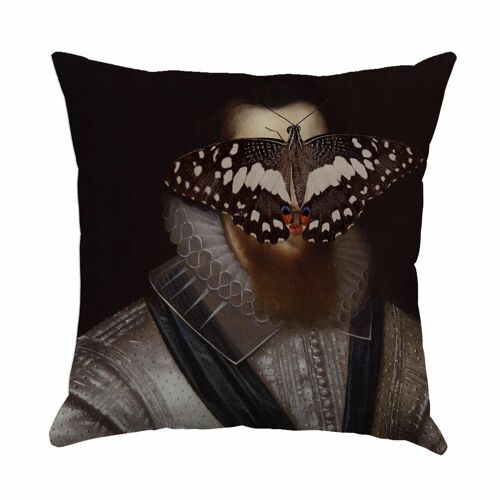 Portrait Of A Black And White Butterfly On Man Cushion Cover