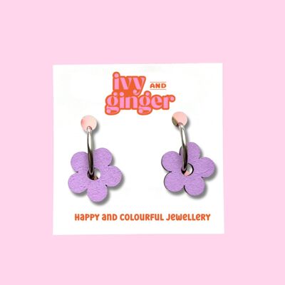 Lilac flower hoop earrings