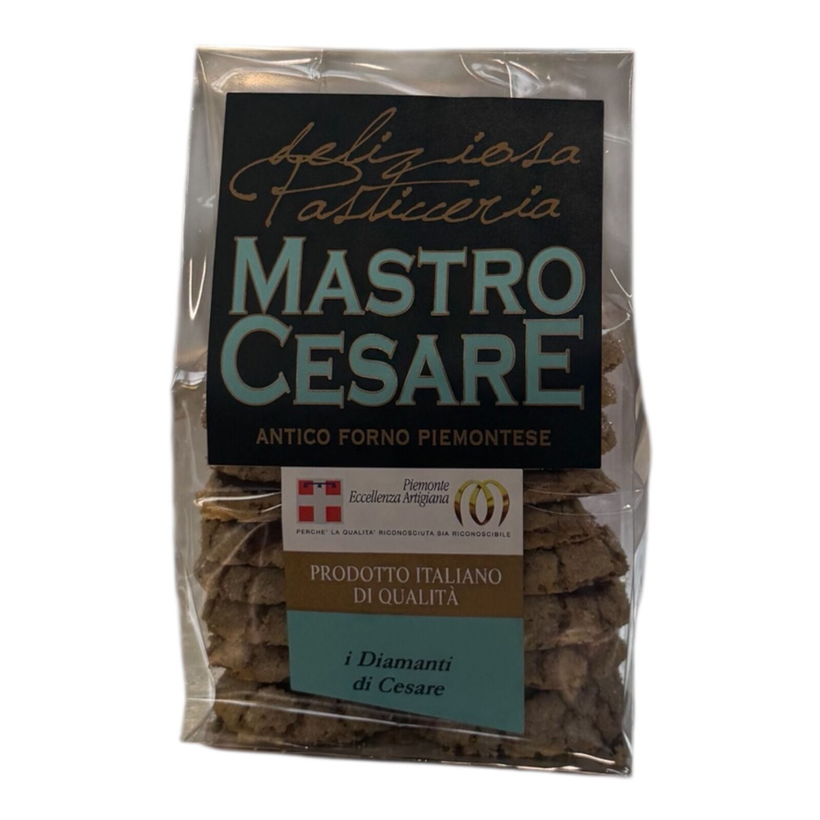 Galletas de mantequilla con cacao de 200 g de Cesare's Diamonds hechas a mano en Italia