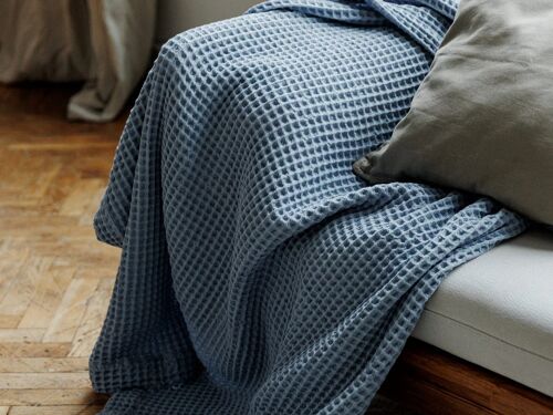 BLUE WAFFLE Blanket. Hotel waffle throw blanket, Blanket for Bedroom. Bed cover. Cotton waffle throw blanket. Premium quality throw.