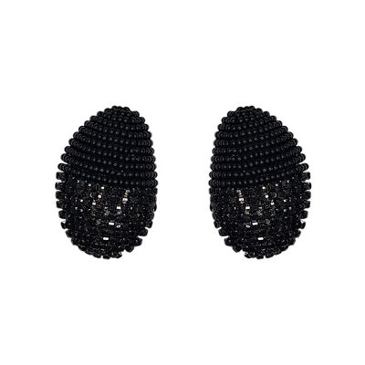 Boucles d'oreilles galets en cristal noir et perles de taille moyenne