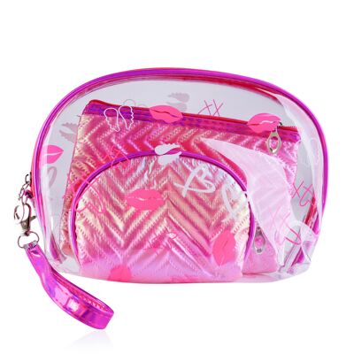 Set de 3 trousses de toilette rose (25x17x7 cm)-3161022