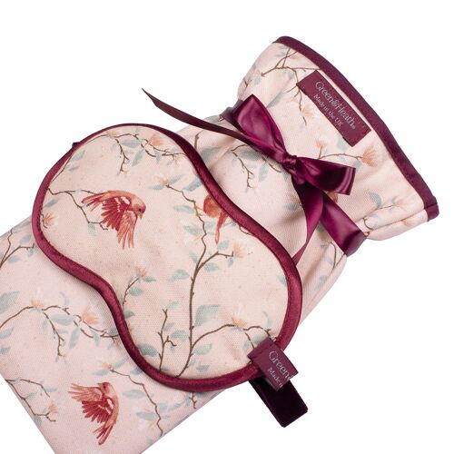 Lavender Eye Mask and Mini Hot Water Bottle in Parus Pink Birds