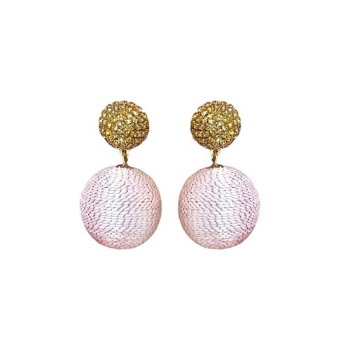 Gold Crystal & Pink Shimmer Orb Drop Earrings