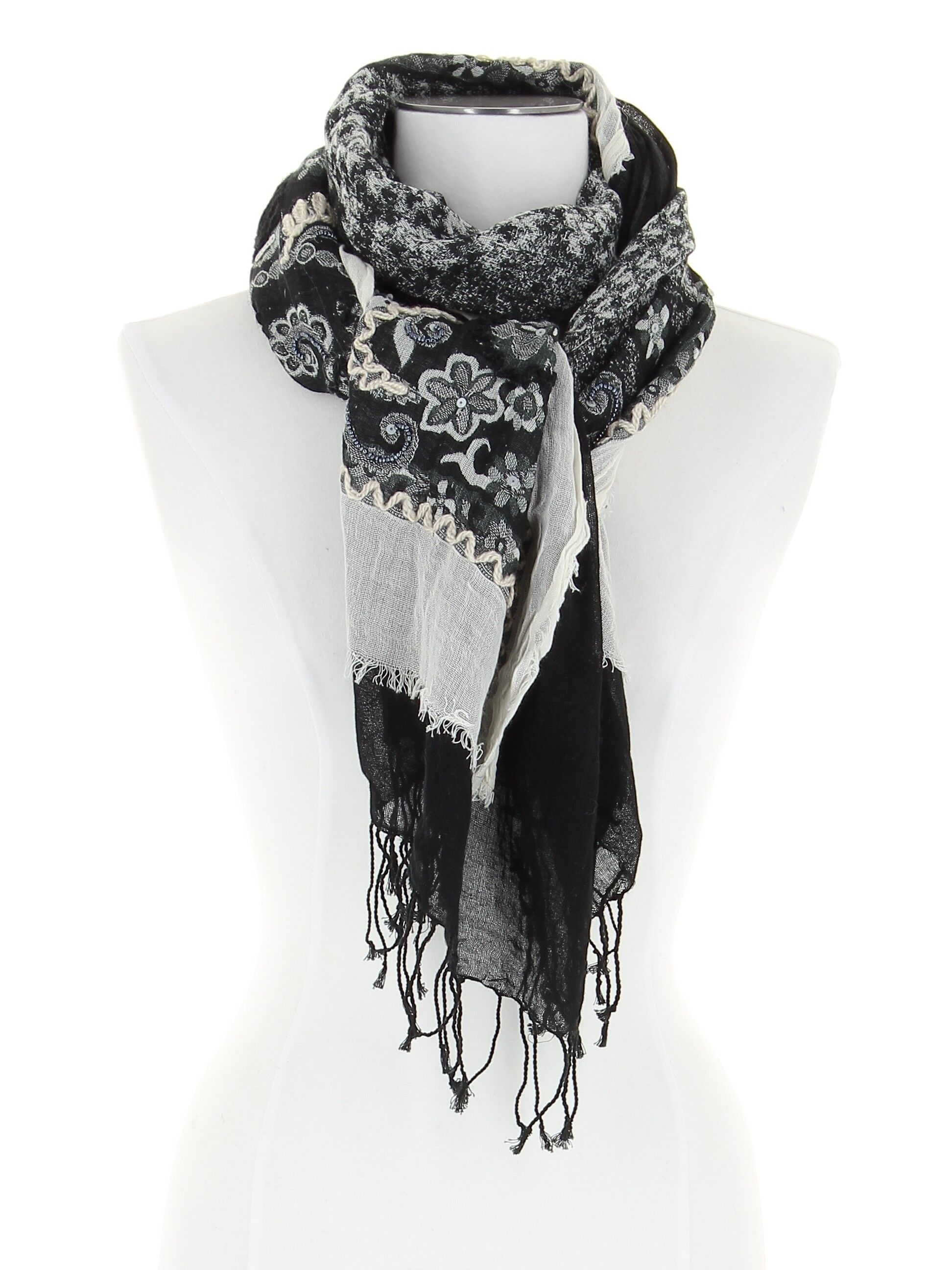 Scarf 100% Cotton - black and white - (182X66cm) - NARVATI