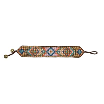 Pulsera ancha de cuentas aztecas en mezcla de melocotón y aguamarina