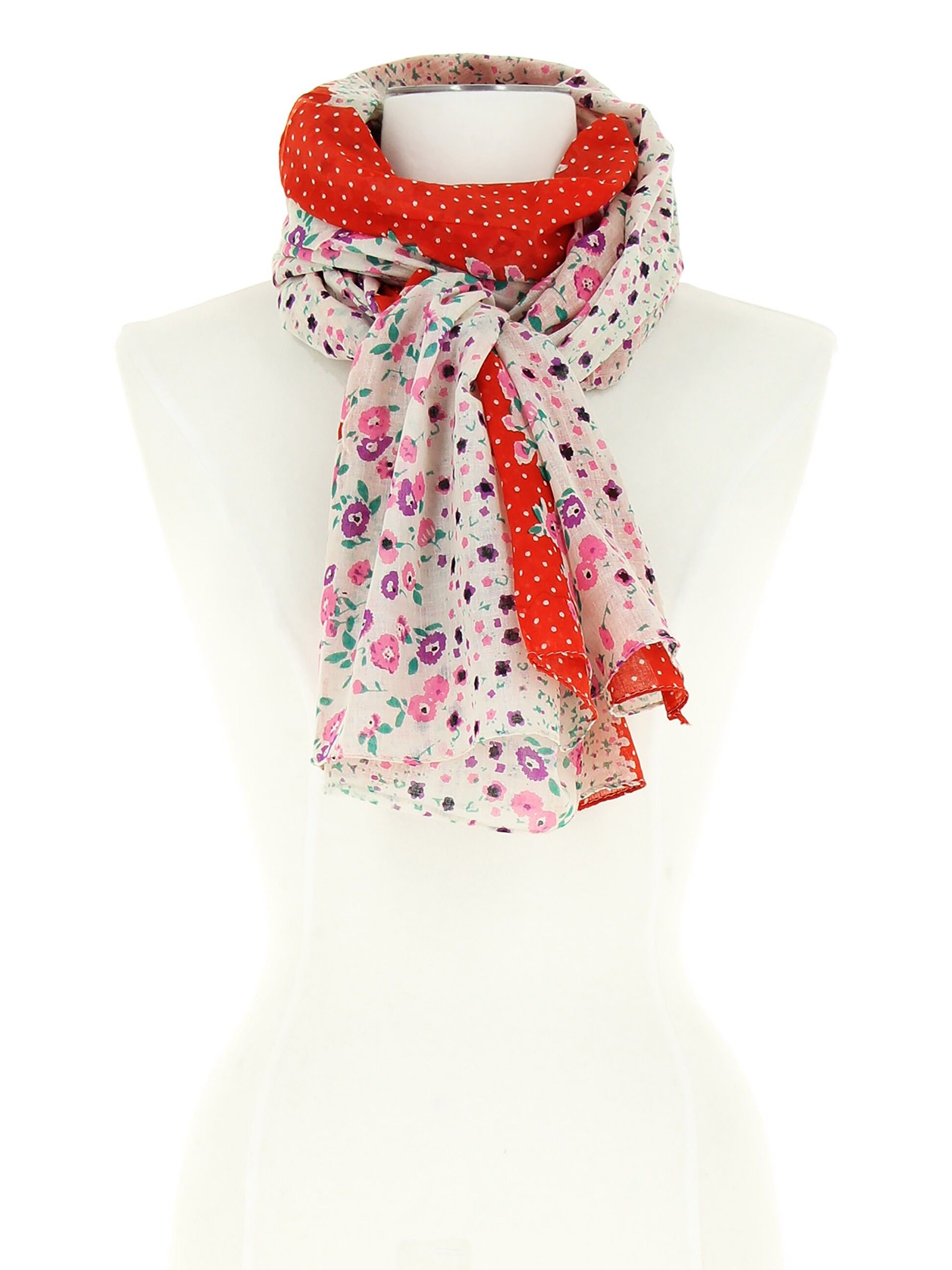 Scarf 100% cotton scarf - flowers - weight - red - (180x110cm) - PARADISO