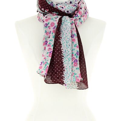 Foulard Echarpe 100% coton - fleurs - poids - prune - (180x110cm) - PARADISO