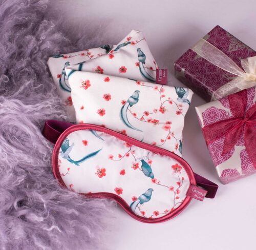 Lavender Wheat Warmer and Eye Mask in Kiji Tailed Birds
