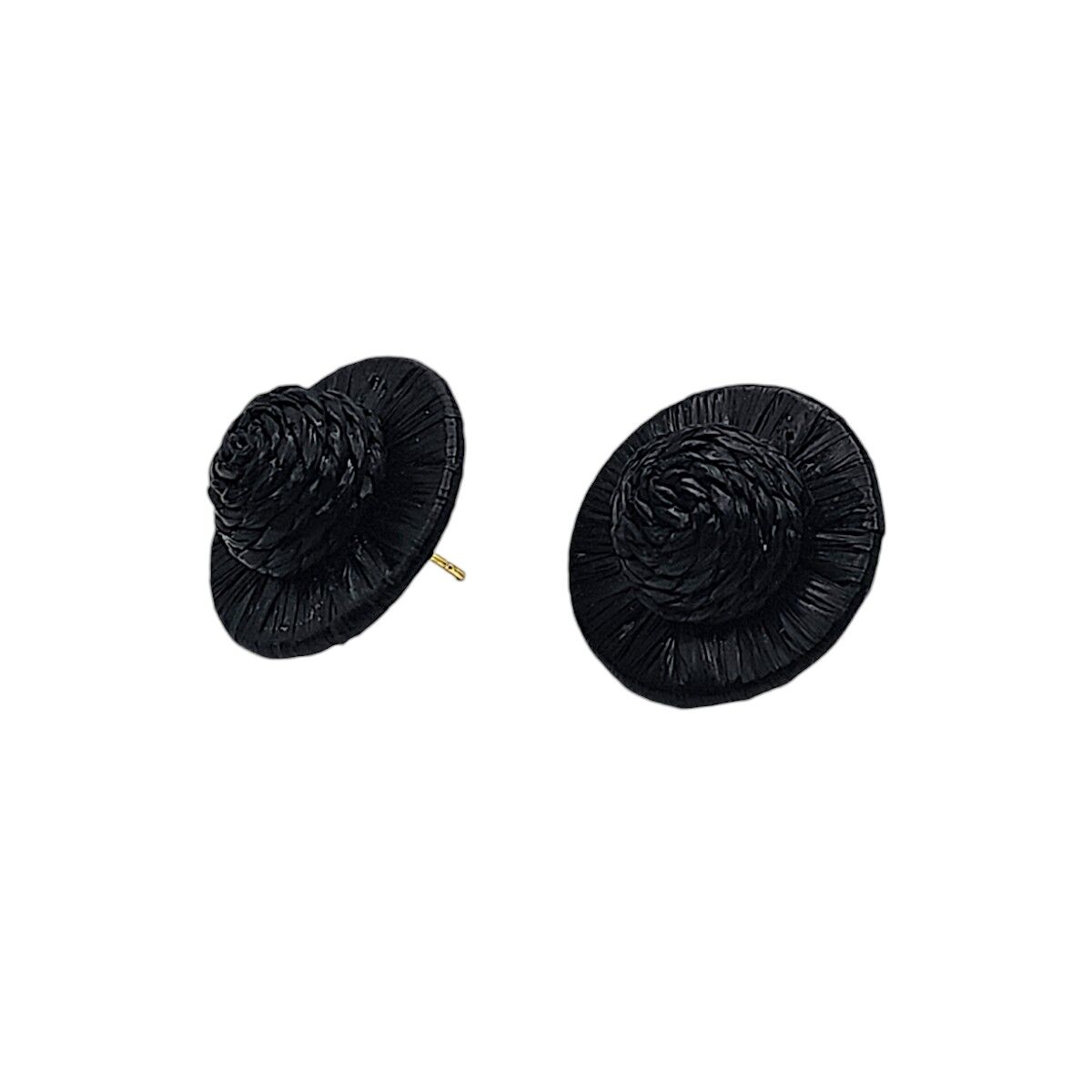 Black Raffia Circle Stud Earrings