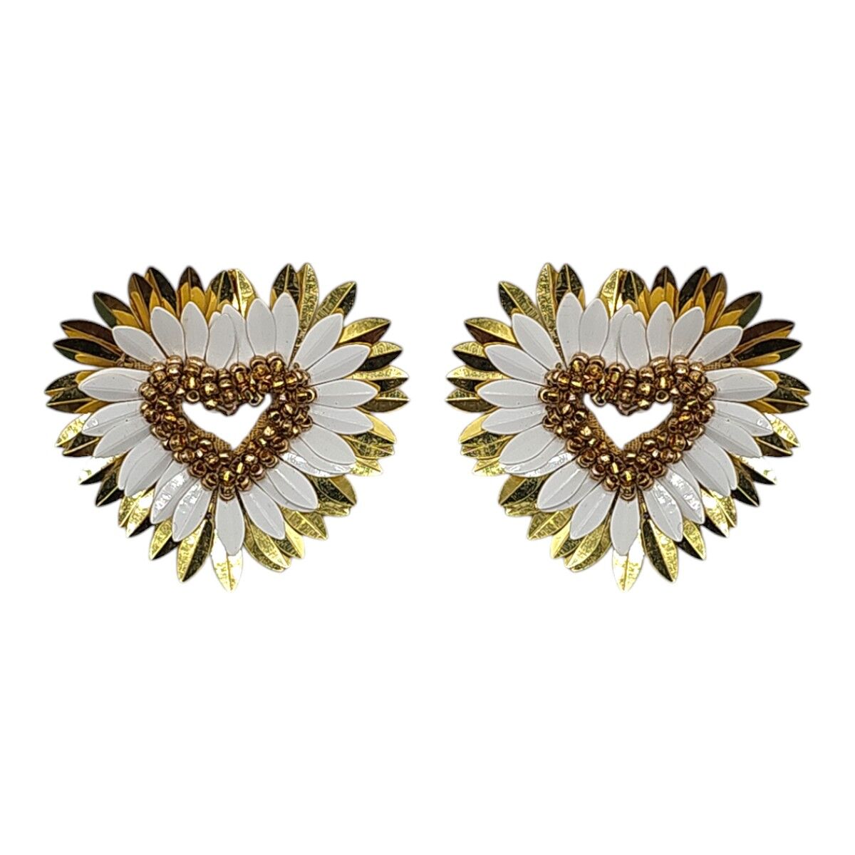 Orecchini a forma di cuore con petali in oro e bianco