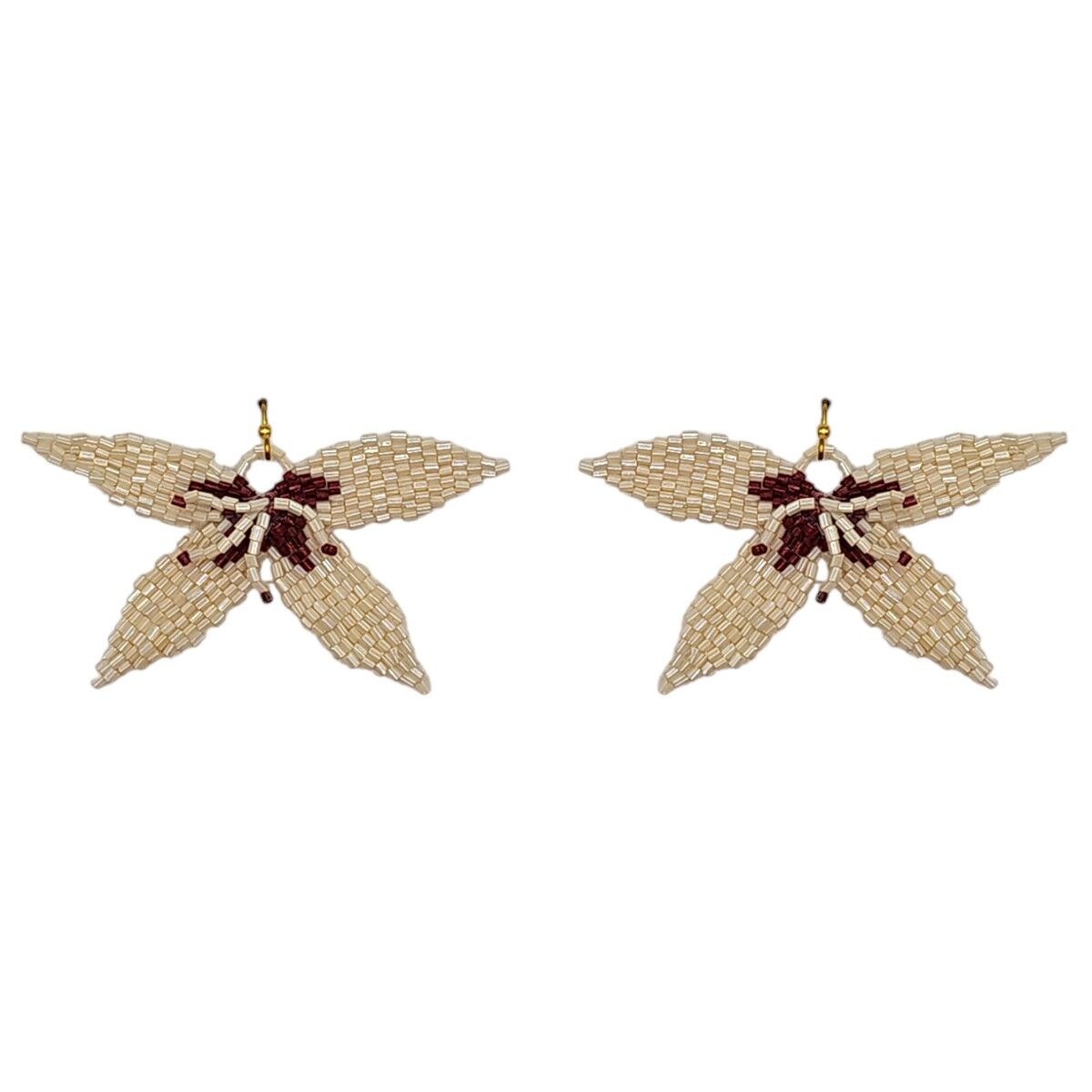 Orecchini a forma di petalo di giglio con perline rosse e avorio