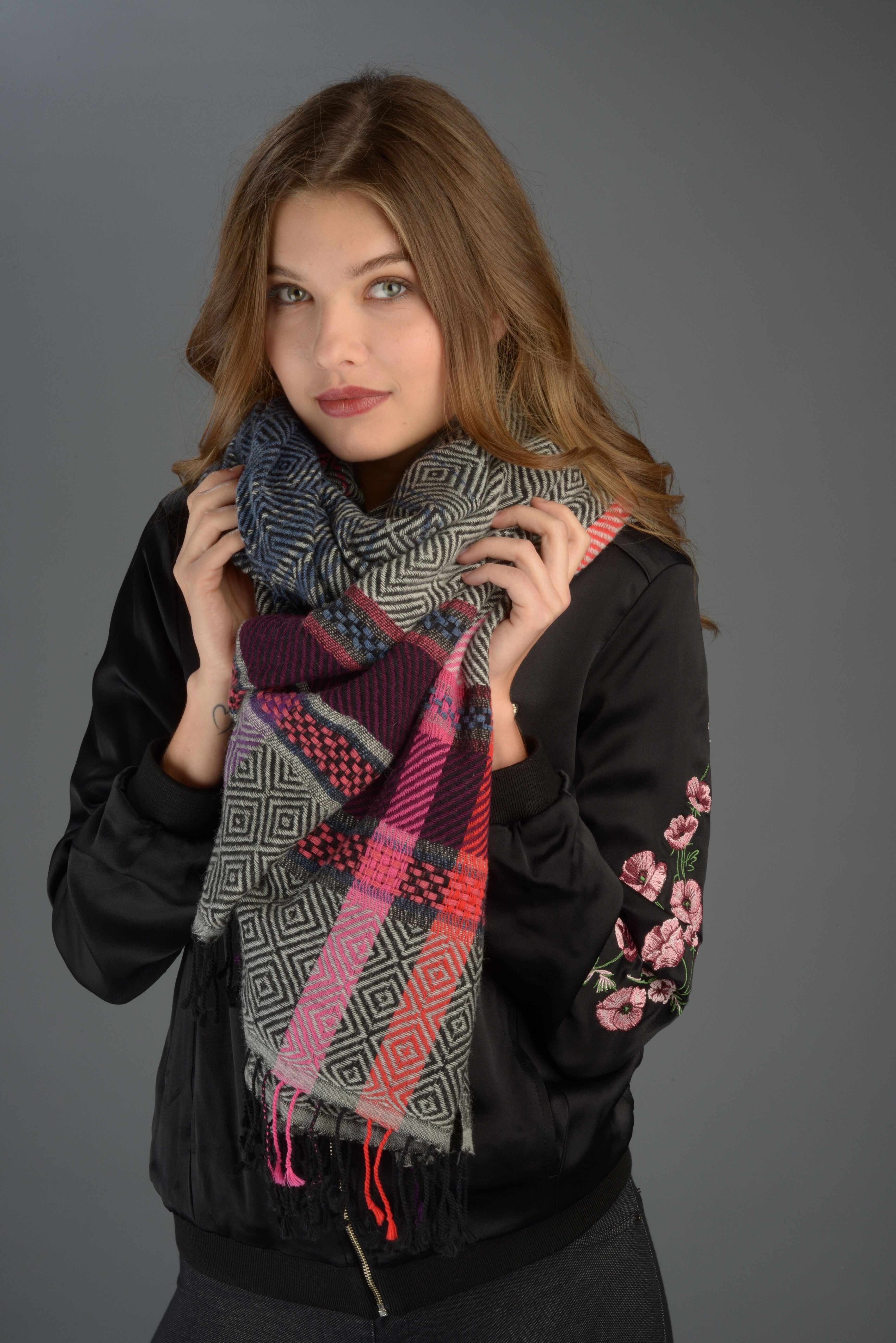 Sciarpa 100% Lana - rigata - grigia - (200x90cm) - SARAWAT