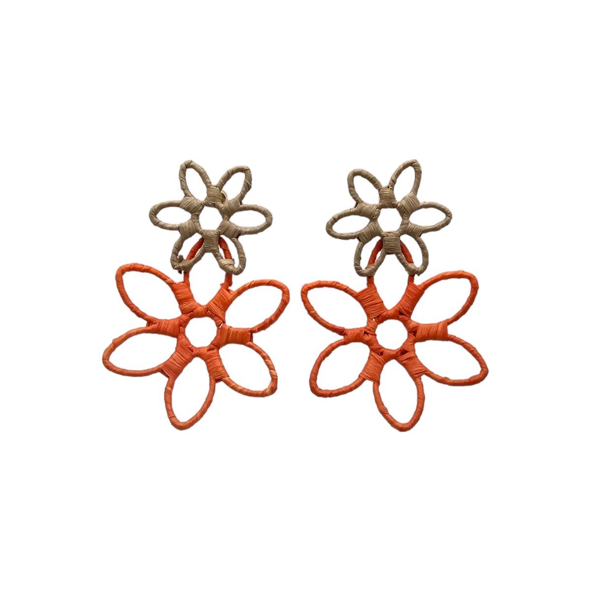 Boucles d'oreilles pendantes à contour de fleur beige et orange