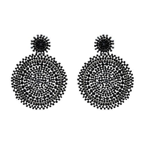 Black & Hematite Beaded Circle Drop Earrings