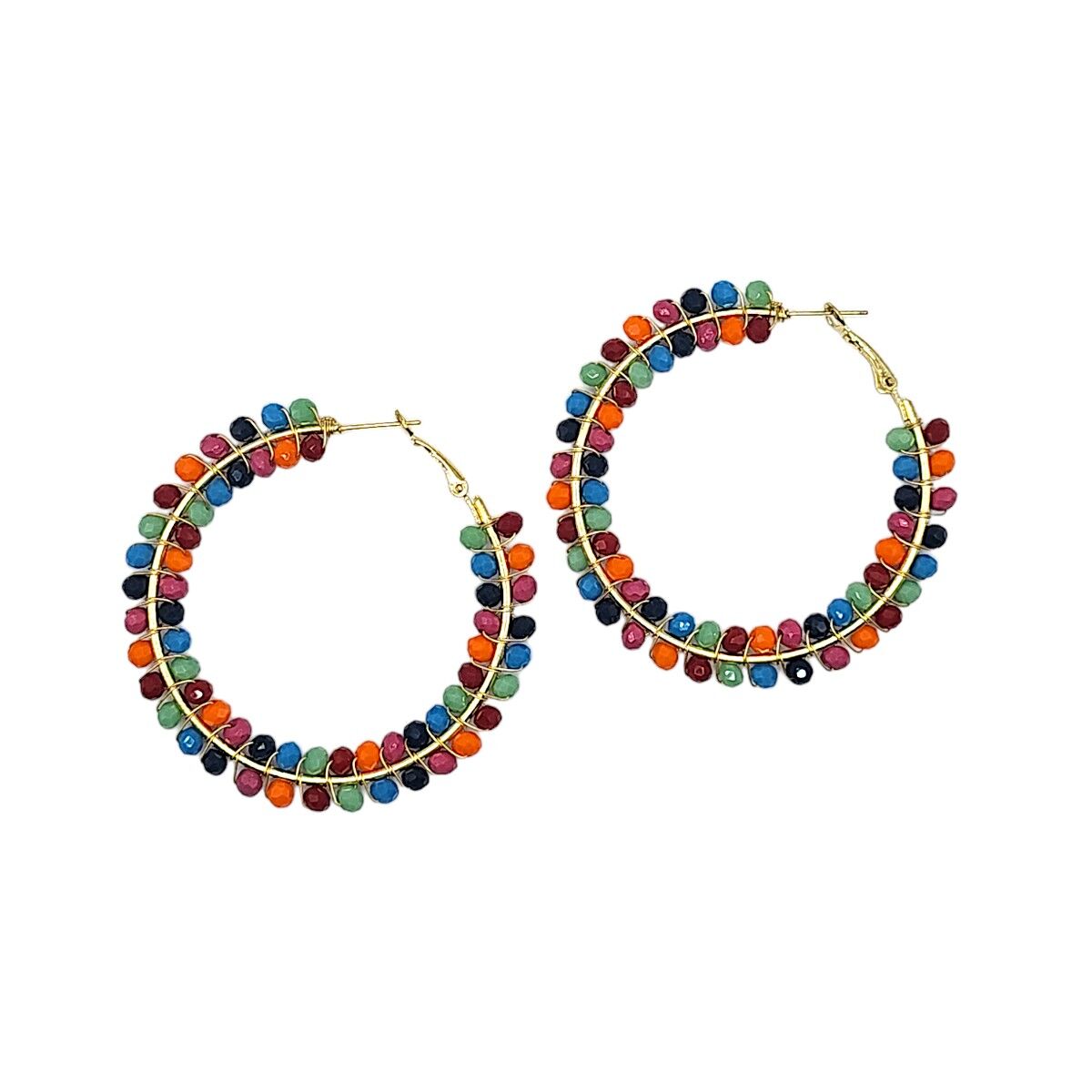 Orecchini a cerchio con perline di vetro mix arcobaleno