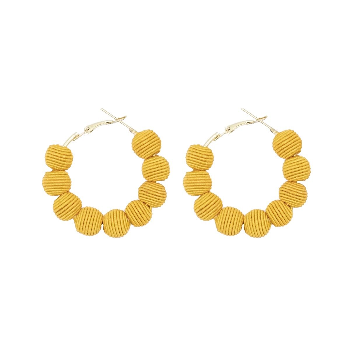 Piccoli orecchini a cerchio con palline intrecciate gialle