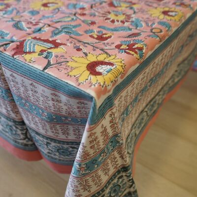 Mantel rectangular de algodón estampado "Rosa India"
