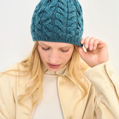 Cappello con pompon in lana Aran di Turlough - Verde acqua