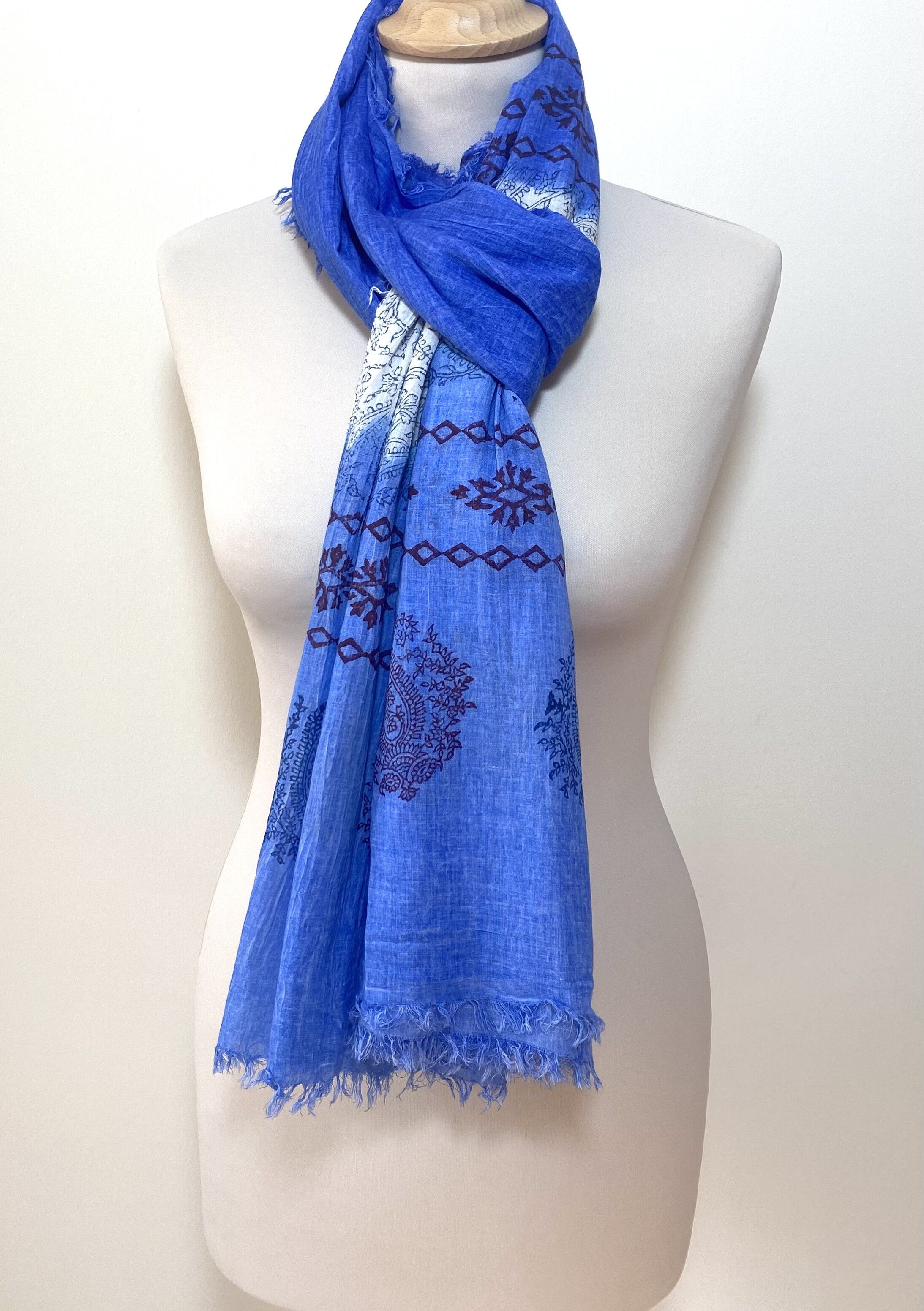 Foulard Echarpe 100% Coton - bleu klein - (180x100cm) - TANIA