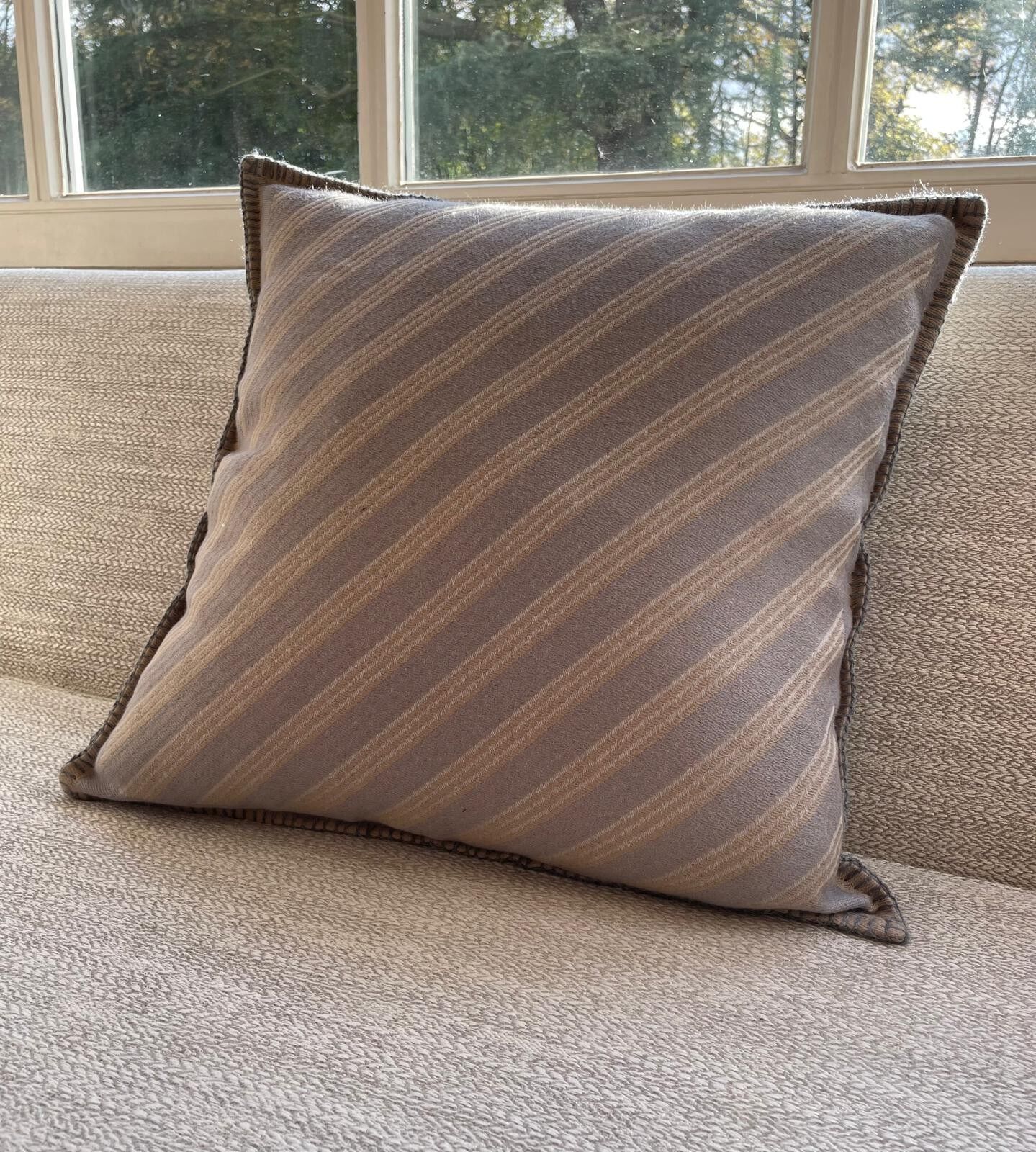 Kissenbezug aus Wolle und Baumwolle - gestreift - beige - (45x45cm) - MONTANA