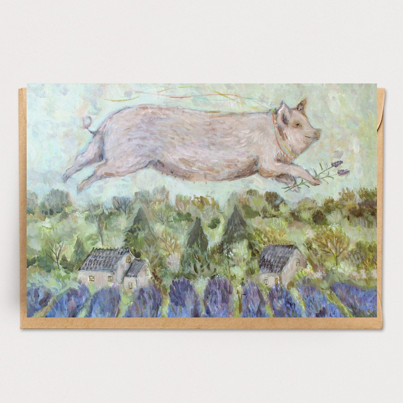 Schwein über Lavendel Karte