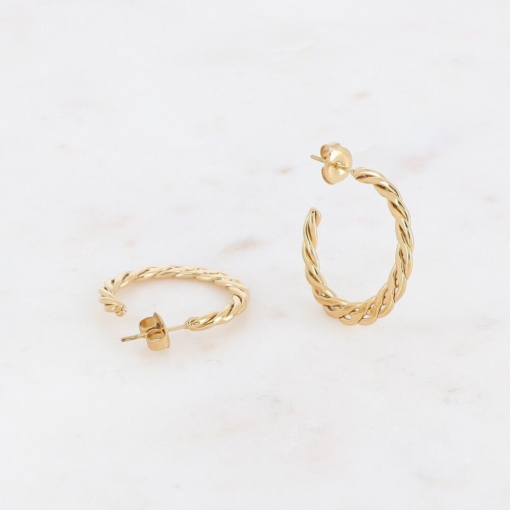 Orecchini a cerchio dorato Ilo - effetto attorcigliato