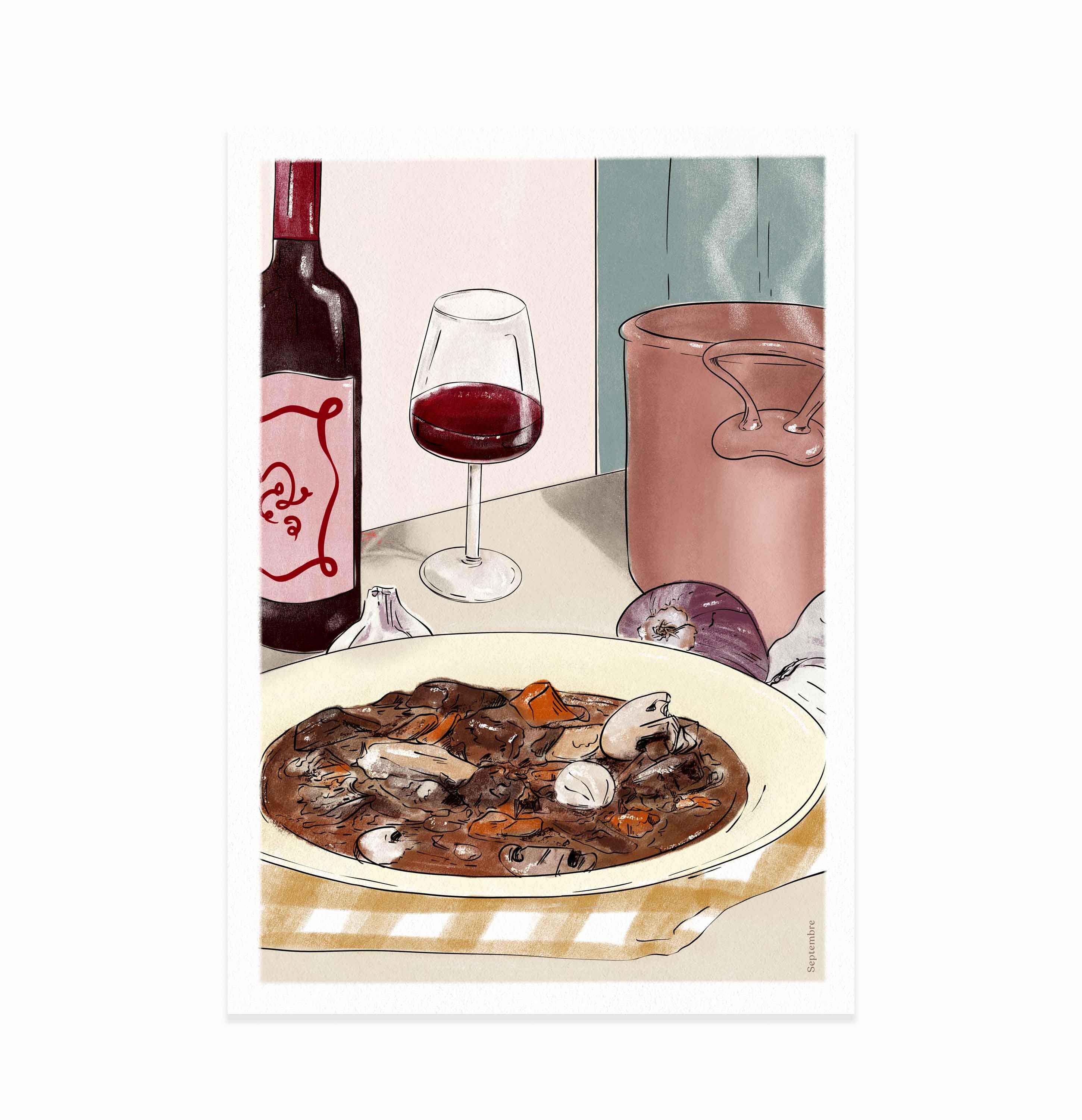 Poster di abbinamento vino e manzo alla borgognona