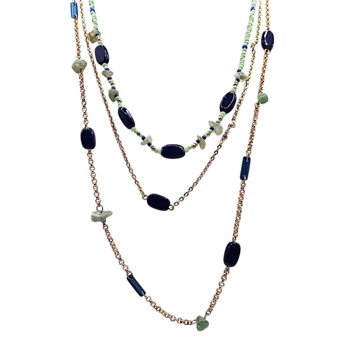 Lapis & Jade Triple Layer Crystal Necklace