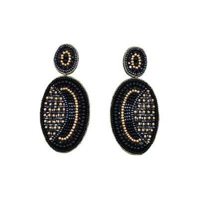 Boucles d'oreilles pendantes ovales abstraites en mélange noir et or
