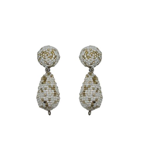 Mini White & Gold Shimmer Teardrop Earrings