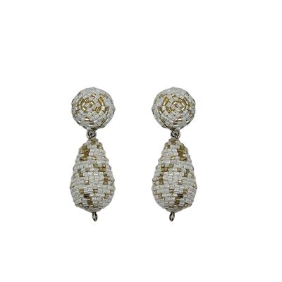 Mini boucles d'oreilles en forme de larme scintillantes blanches et dorées