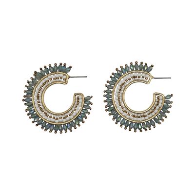 Orecchini a cerchio con perline di cristallo color bronzo e acquamarina