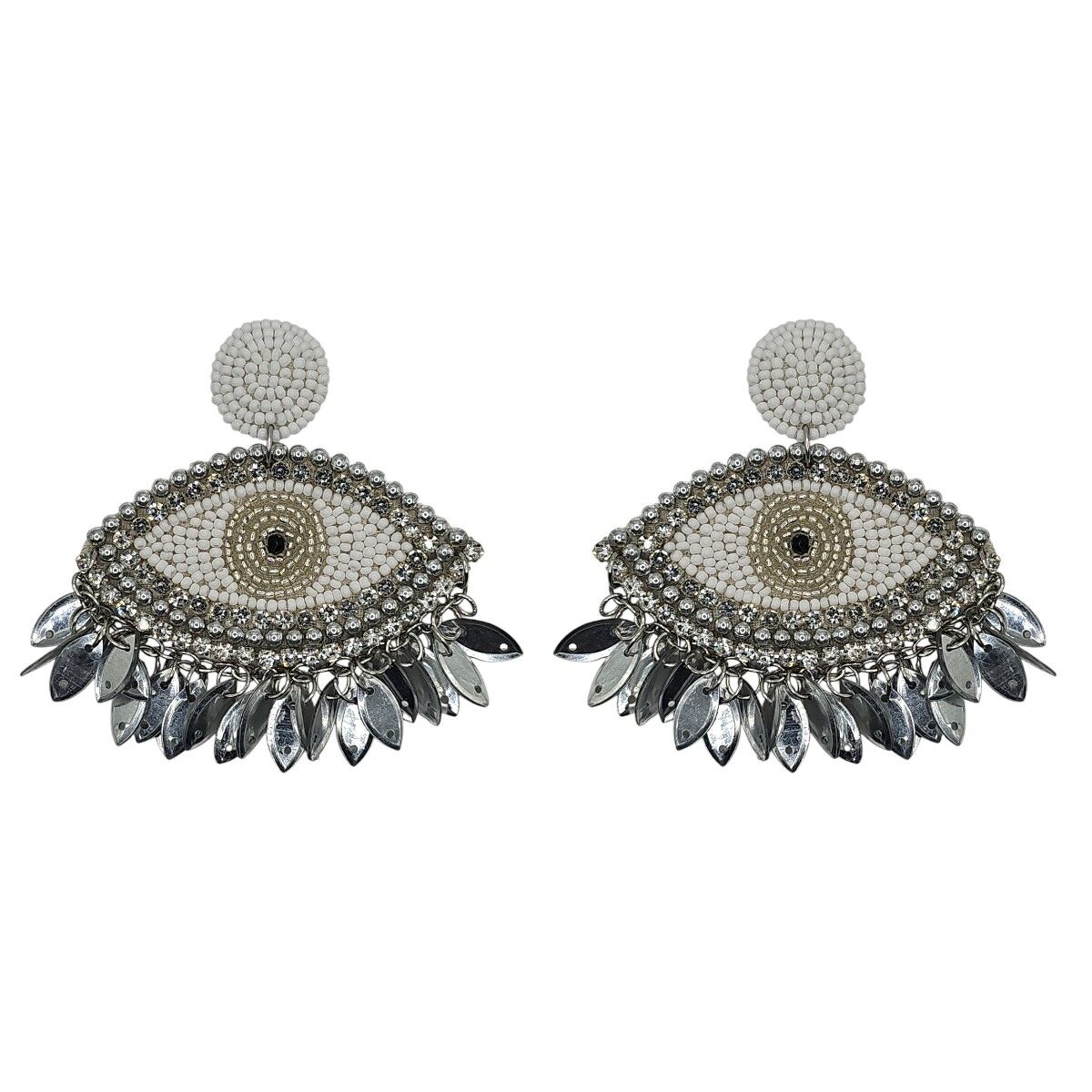 Orecchini con ciondolo occhio bianco e argento