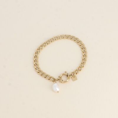 Bracelet - maille gourmette, fermoir bouée, perle d'eau douce