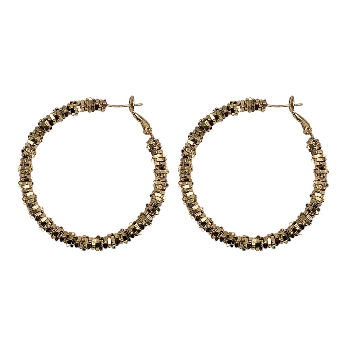 Orecchini a cerchio con disco dorato scintillante