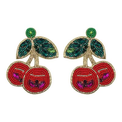 Pendientes de cerezas con forma de disco y cuentas de cristal