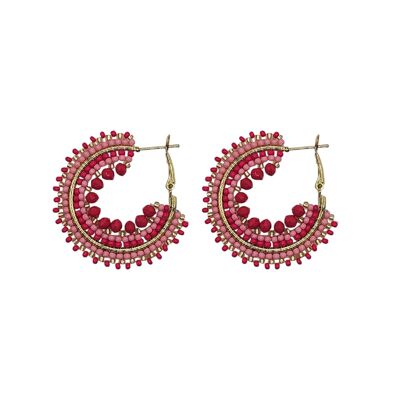 Fuchsia Mix Mini Ombre Beaded Hoop Earrings