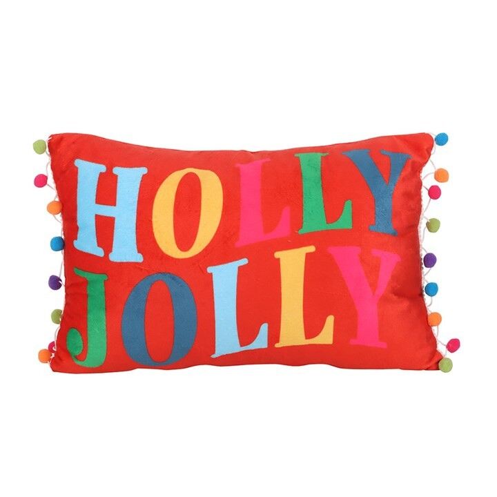Cuscino rosso Holly Jolly con pompon